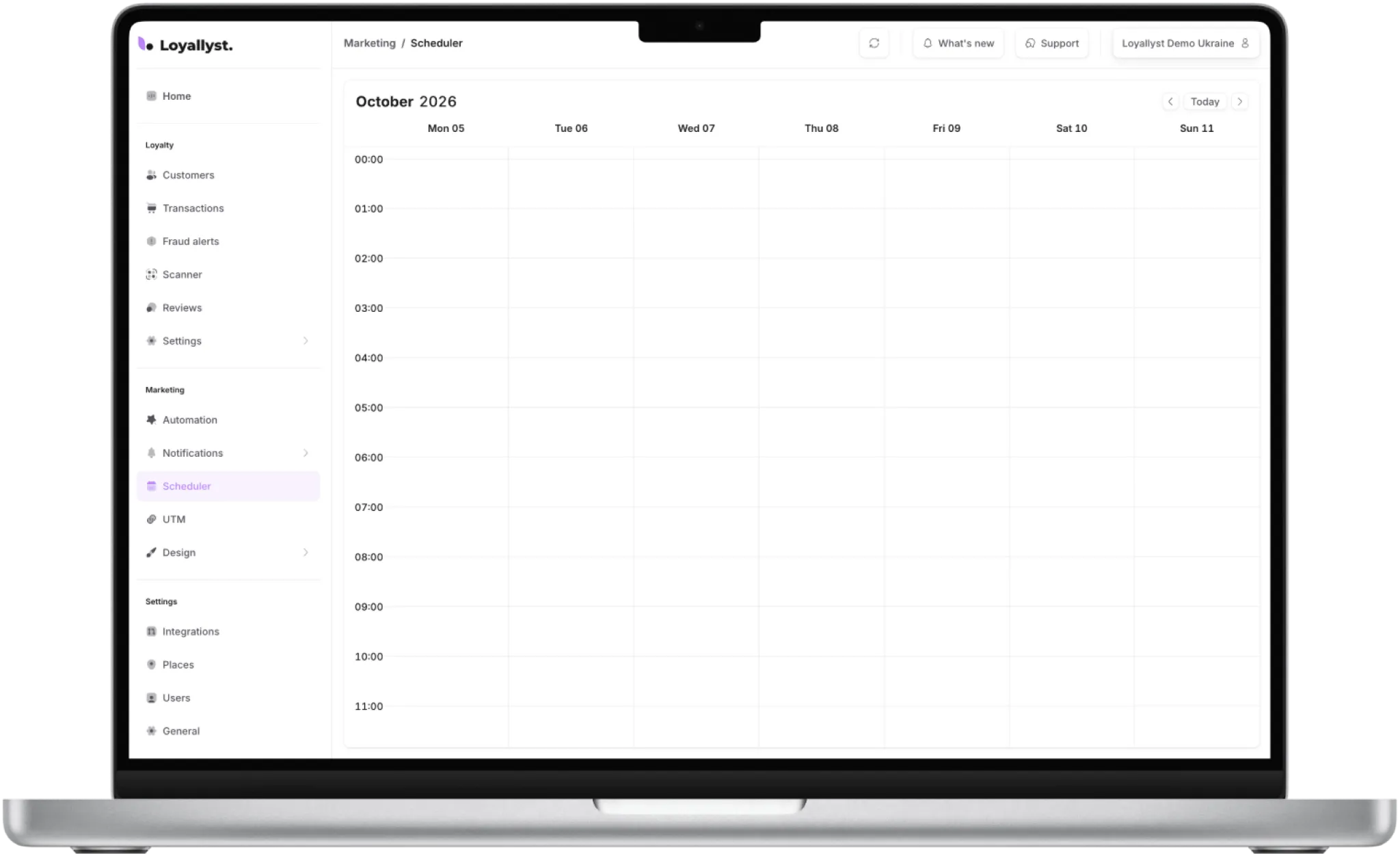 Marketing communications calendar in Loyallyst CRM