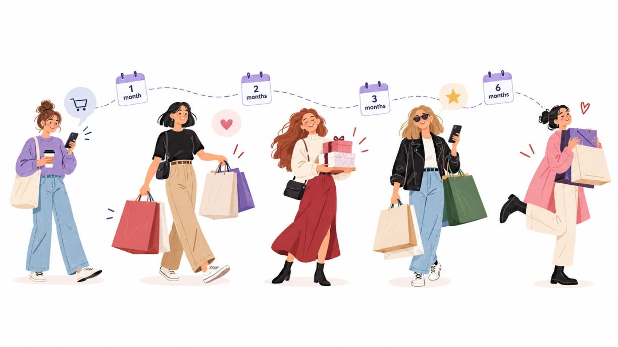 The customer journey to repeat purchases after one, two, three, and six months