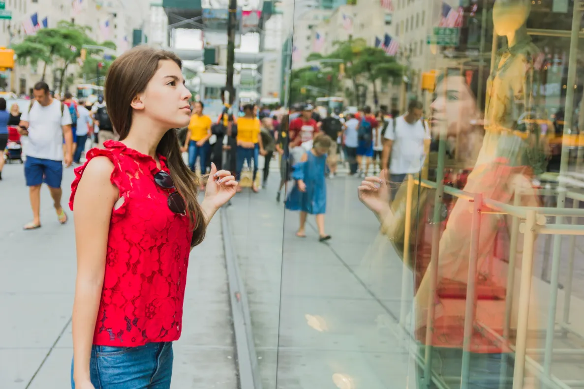 A potential customer discovers a store's selection through its window for the first time