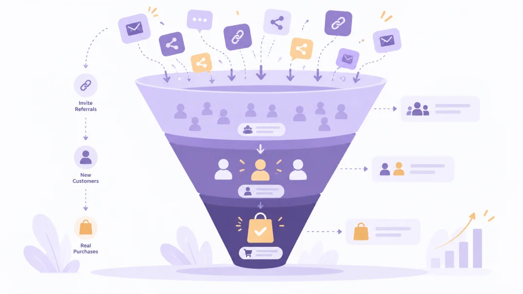 A referral-program funnel from invitations to actual purchases